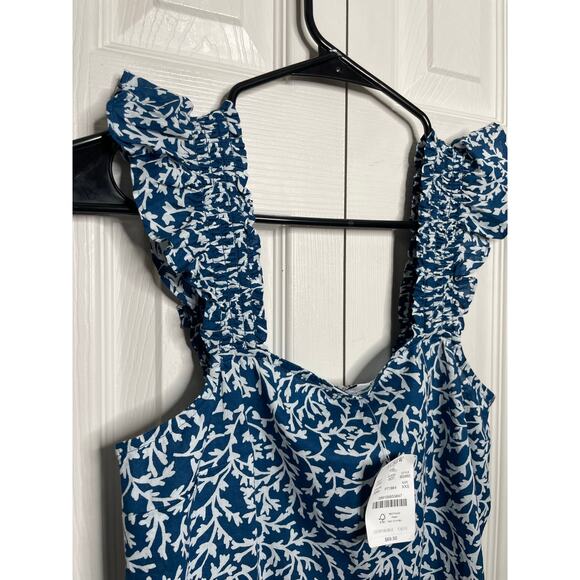 NEW J. Crew Smocked Ruffle Shoulder Blue Tank Top Blouse Skirt Set Womens XXS - Picture 3 of 12